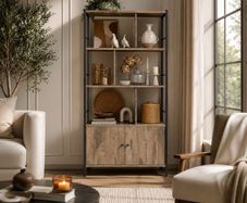 Bookcase with 4 open shelves modern two door
