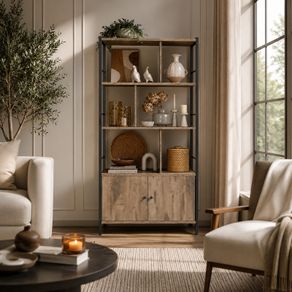 Bookcase with 4 open shelves modern two door