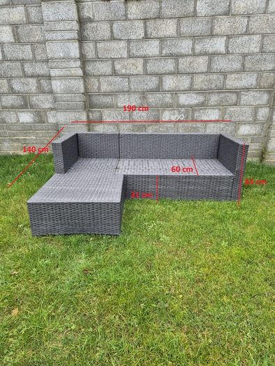 Rattan 4 Seat  L Shaped Grey Sofa