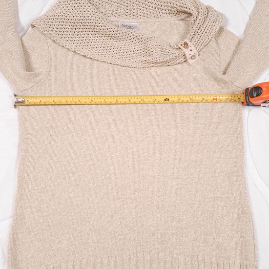 Faber Beige Oatmeal Cream Chunky Cowl Neck Knit Jumper with Buckle Detail 8-10UK/36-38EU