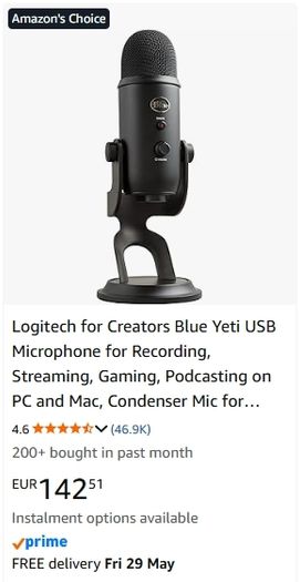 Blue Yeti USB Microphone with Microphone Arm