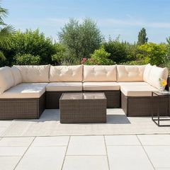 MIAMI Luxury Rattan Garden Corner Sofa Set with Table Outdoor Patio Furniture