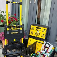 Stanley 2 in 1 Trolley - Hand Lift - Work Cart + 4 Stanley Matching Folding Boxes + Multiple Bungee Cords with Hooks from Amazon