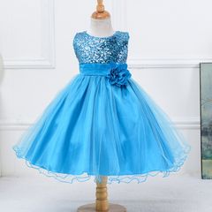 New Girls Sequinned Dress Flower Sash Sleeveless Formal Party Wedding Bridesmaid Sz 9-10 yrs