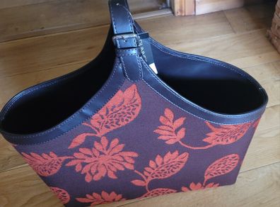 Terracotta & Brown Chenille and Faux Leather Magazine Holder