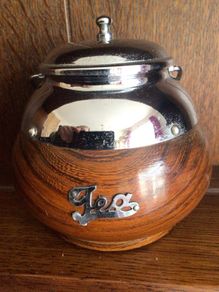 Vintage Wooden Oak and Chrome Loose Tea Canister