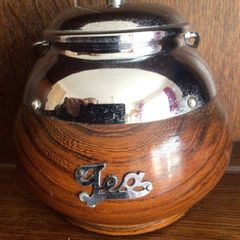 Vintage Wooden Oak and Chrome Loose Tea Canister