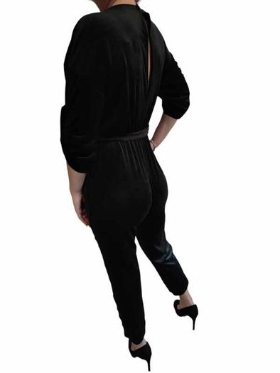 Surplice neck velvet jumpsuit