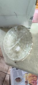 Vintage Silverplate Serving Tray Food Basket Dish, Divided Glassto 4 Section Insert
