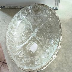 Vintage Silverplate Serving Tray Food Basket Dish, Divided Glassto 4 Section Insert