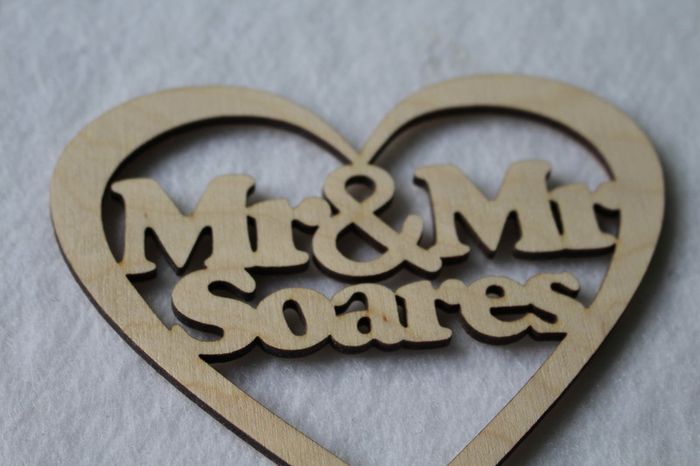 Custom Personalised Mr & Mr Wedding Gift CakeTopper Wooden Heart With Names Laser Cut