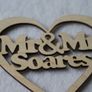 Custom Personalised Mr & Mr Wedding Gift CakeTopper Wooden Heart With Names Laser Cut Image 4