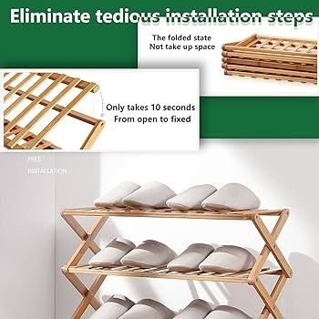 FREE EXPRESS SHIPPING 3 Tier Bamboo Shoe Rack,Portable Folding Shoe Storage Rack,Without Installation Small Shoe Rack Perfect for Corridors, Bedrooms and Small Spaces (3 Tier)