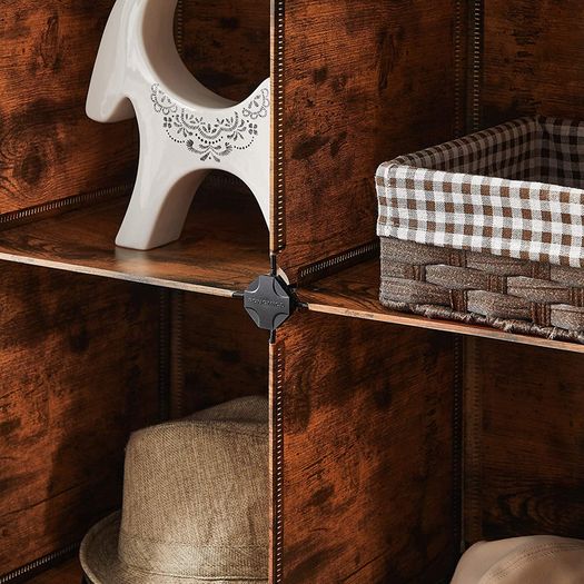 _16 cube shelf system, shoe shelf, DIY cube shelf, stackable, plug-in shelf made of PP plastic, cloakroom, room divider, for bedroom, office, vintage brown