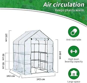 Walk In Greenhouse With 10 Shelves, Reinforced PE Plastic Cover With Sturdy Steel Frame, Greenhouse/Plant Nursery for Gardens, Patios or Spaces Size, Easy to Assemble