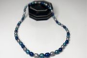 HONORA Blue and White Graduated Freshwater Pearl Necklace with Solid Sterling Silver Clasp