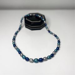 HONORA Blue and White Graduated Freshwater Pearl Necklace with Solid Sterling Silver Clasp