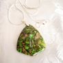 Gemstone Green Faux Agate Pendant with silver plated necklace Image 6