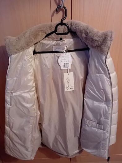 Lebek - Quilted Jacket - Beige with Taupe Faux Fur - UK 12 - BNWT RRP 269
