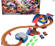 Supercharge Speedway Playset + 2 Monster Jam Trucks (Megalodon and El Toro Loco 1:64 Scale Die-Cast Monster Trucks) Kids Toys