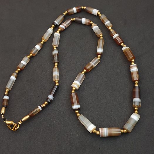 Authentic Antique Yemeni Banded Agate Beads Necklace 22 inches
