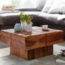 Handcrafted Solid Sheesham Wood Coffee Table with Storage Shelf. Image 6