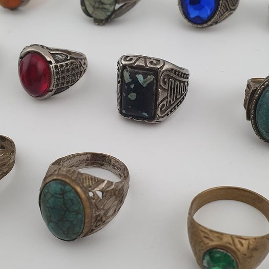 Traditional Ring Collection Lot of 15 Rustic Brass Jewellery Pieces