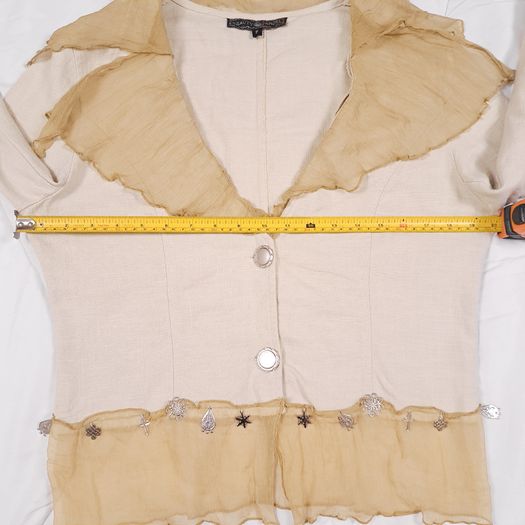 Beauty Angel Beige Neutral Ruffled Chiffon Collar Charm Trim Jacket