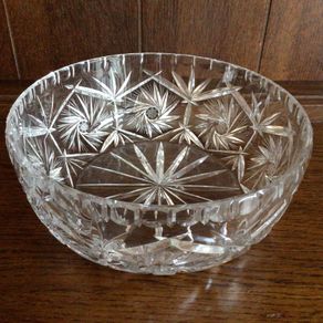 Cut glass crystal large deep fruit bowl un stamped heavy