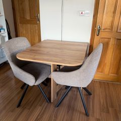 Dining table foldable on both side and 2 chairs (can rotate)