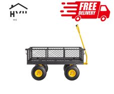 Steel Garden Cart 900lb Capacity Heavy Duty Yard Wagon Cart 10in Tires