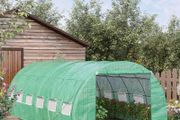 Polytunnel Greenhouse Walk-in Grow House Tent with Roll-up Sidewalls, Zipped Door and 12 Windows, 6x3x2m Green