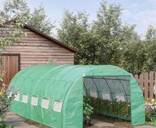 Polytunnel Greenhouse Walk-in Grow House Tent with Roll-up Sidewalls, Zipped Door and 12 Windows, 6x3x2m Green