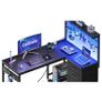 L Shaped Gaming Desk with Drawers  Shelf, 110 by 80 cm Reversible Corner Computer Desk with LED Lights & Power Outlets, Gaming Table with Hook, Carbon Fiber Black Image 3