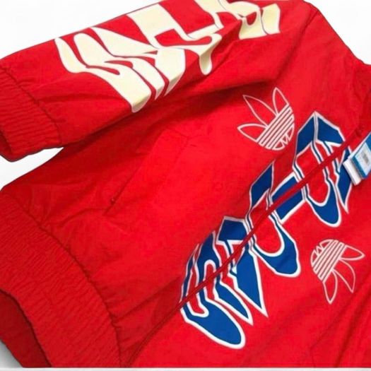 Adidas Originals Red Logo Windbreaker Jacket Size 10 Trefoil Graphic Jacket New with tags Unisex
