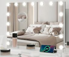 Hollywood Vanity Mirror with Lights, 58x45cm Lighted Makeup Mirror with 15 Dimmable Led Bulbs, 3 Lighting Modes, Touch Screen Control