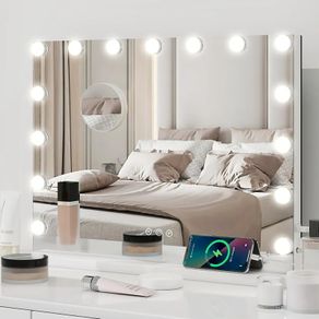 Hollywood Vanity Mirror with Lights, 58x45cm Lighted Makeup Mirror with 15 Dimmable Led Bulbs, 3 Lighting Modes, Touch Screen Control