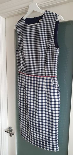 PRECIS navy white red shift dress with pockets Sz 10 UK
