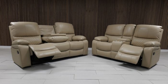 Rita 3+2 True Beige Leather Recliner Sofa Set
