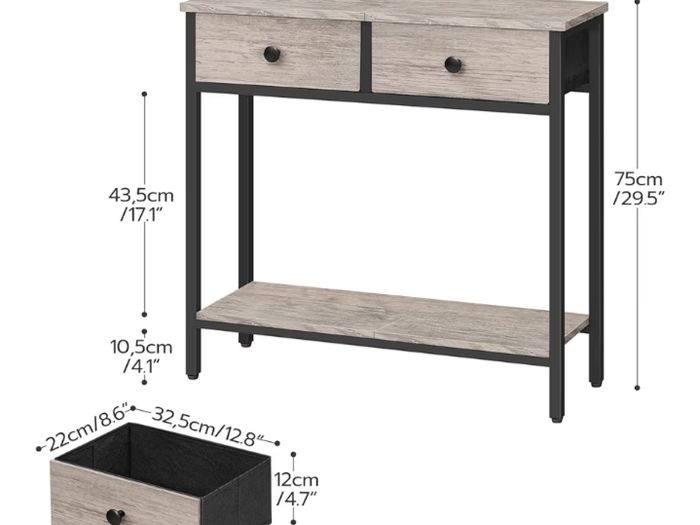 Narrow Console Table with 2 Drawers, Hallway Table with Storage, Sofe Table, Small Side Table for Small Spaces, Living Room, Entryway, Kitchen, Greige and Black