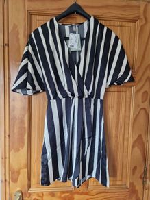 H&M Navy and Cream Stripped Wrap Front Dress Size S RRP 32.99