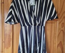 H&M Navy and Cream Stripped Wrap Front Dress Size S RRP 32.99