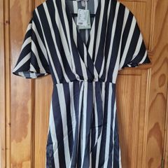H&M Navy and Cream Stripped Wrap Front Dress Size S RRP 32.99
