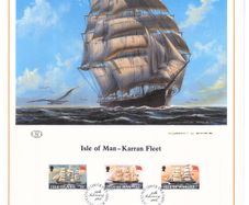 1984 Isle of Man Limited Edition Lithographed Print measuring 333mm X 257mm showing The Karran Fleet Commemorative Stamp with First Day of Issue Cancel