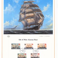 1984 Isle of Man Limited Edition Lithographed Print measuring 333mm X 257mm showing The Karran Fleet Commemorative Stamp with First Day of Issue Cancel