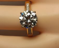3 carat Moissanite Solitaire Ring in 18kt Vermeil Hard Gold Plated Sterling Silver (Bargain)