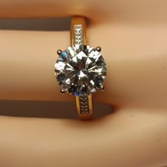 3 carat Moissanite Solitaire Ring in 18kt Vermeil Hard Gold Plated Sterling Silver (Bargain)