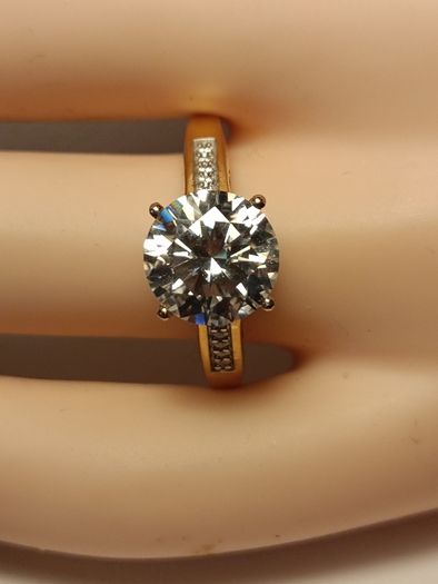 3 carat Moissanite Solitaire Ring in 18kt Vermeil Hard Gold Plated Sterling Silver (Bargain)