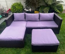 Rattan L shape garden lounge set with table