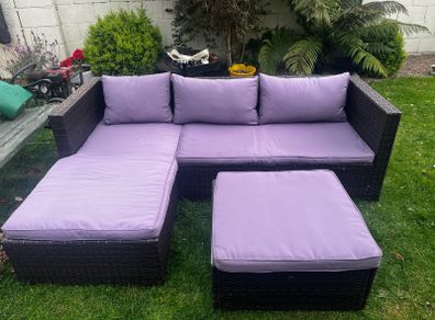 Rattan L shape garden lounge set with table